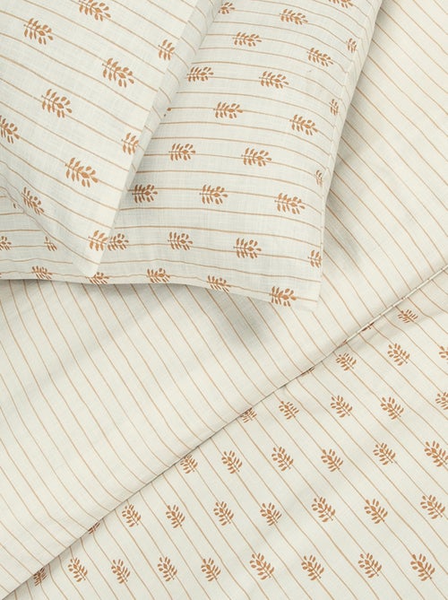 Parure de lit double à rayures fleurie effet lin - Future Home - Kiabi