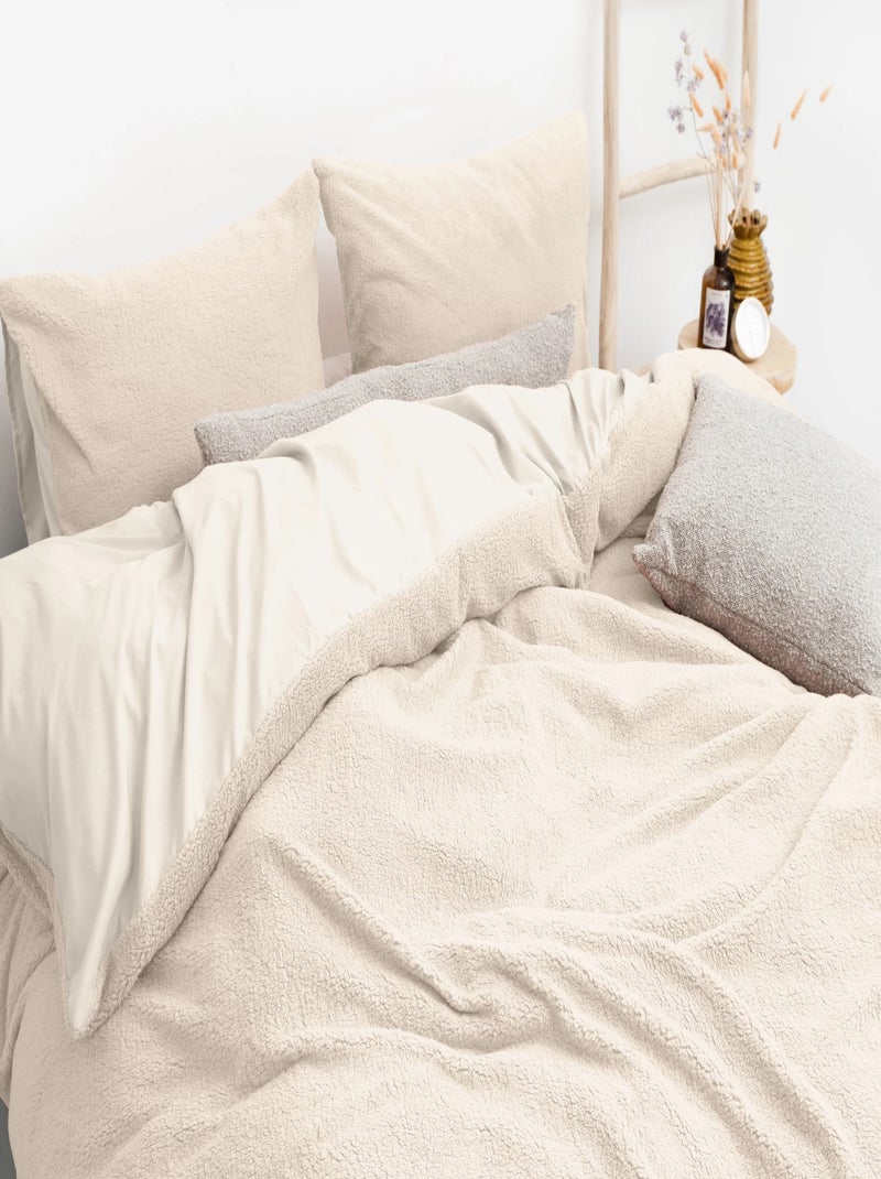 Parure de Lit Double Cocooning Crème Beige/Blanc - Kiabi