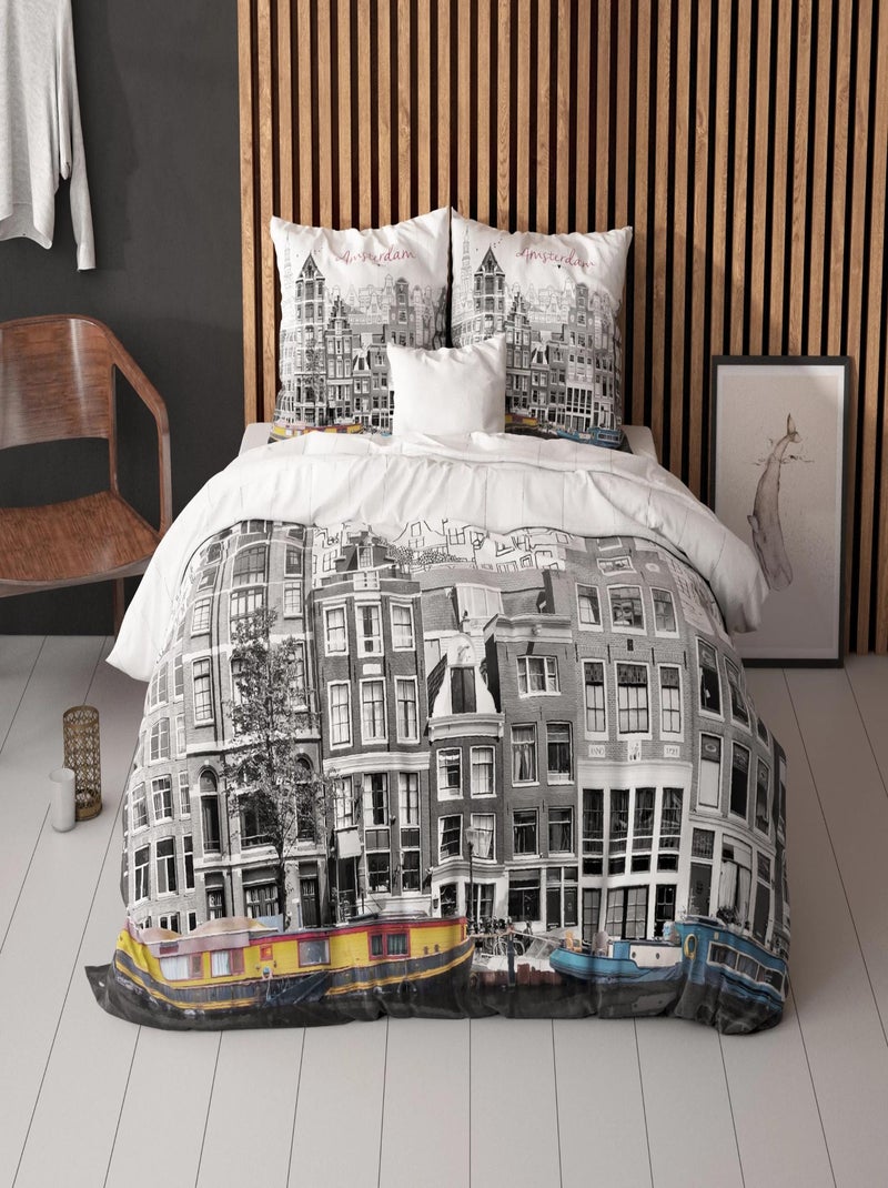 Parure de Lit Double Coton Amsterdam Canal Blanc - Kiabi