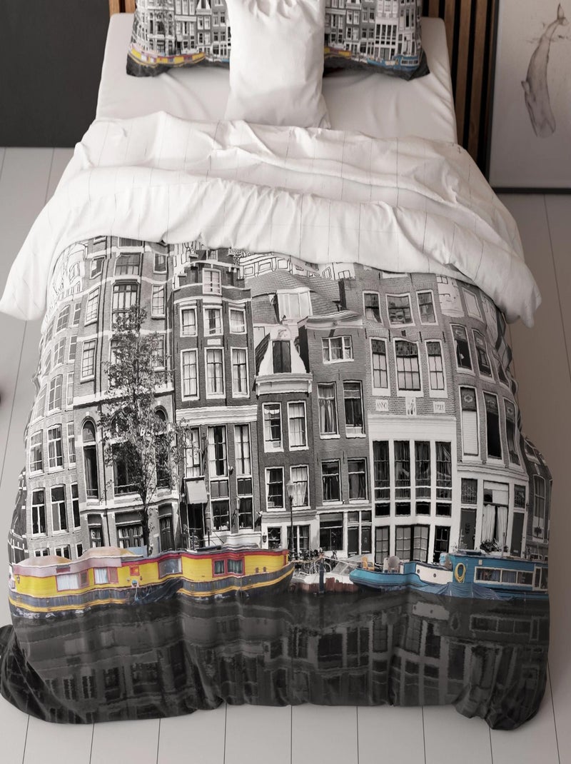 Parure de Lit Double Coton Amsterdam Canal Blanc - Kiabi