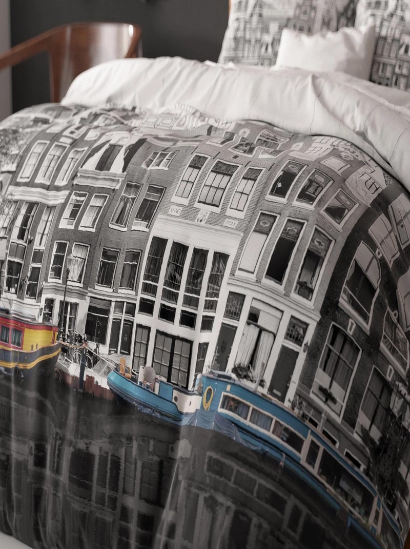 Parure de Lit Double Coton Amsterdam Canal Blanc - Kiabi
