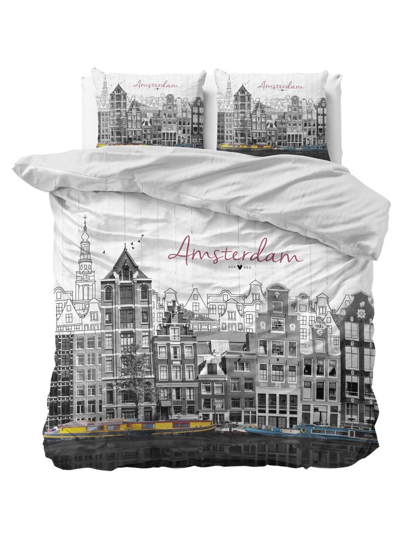 Parure de Lit Double Coton Amsterdam Canal Blanc - Kiabi