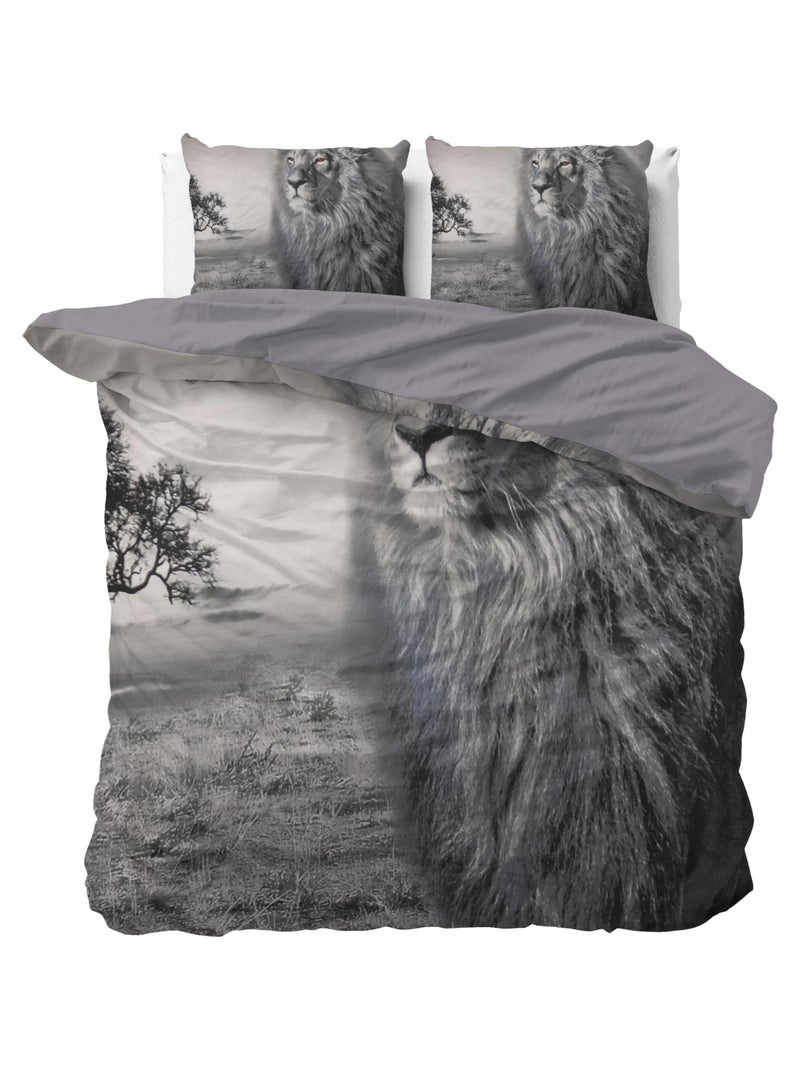 Parure de Lit Double Coton Lion Gris - Kiabi