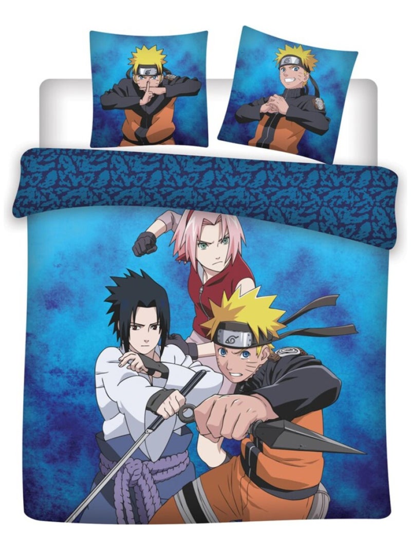 Parure de Lit double Coton Naruto Shippuden Bleu - Kiabi