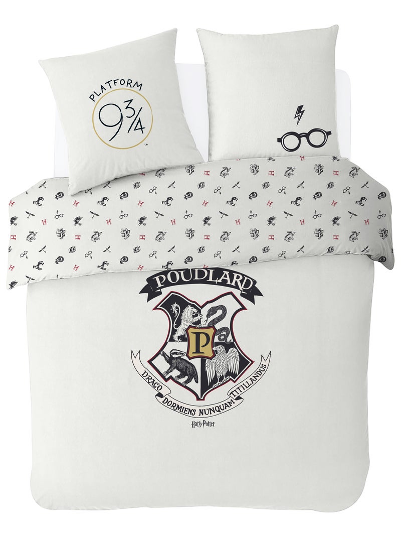 Parure de Lit Double Coton Poudlard Blanc Blanc - Kiabi