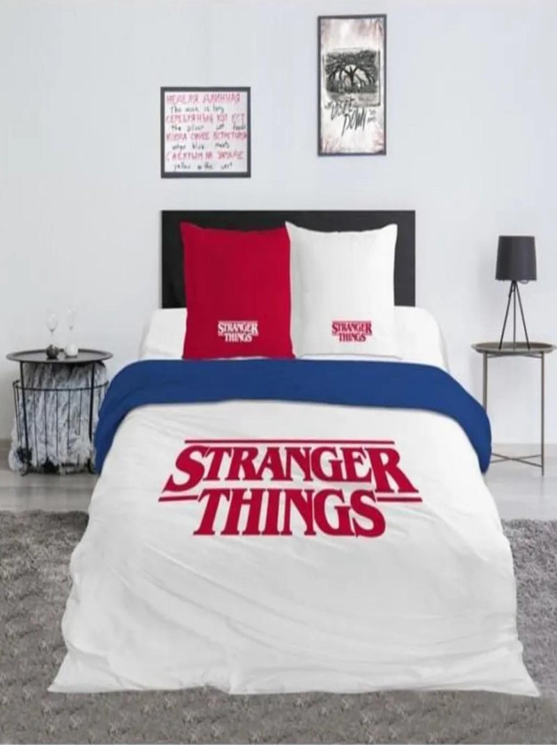 Parure de Lit Double Coton Stranger Things Blanc - Kiabi