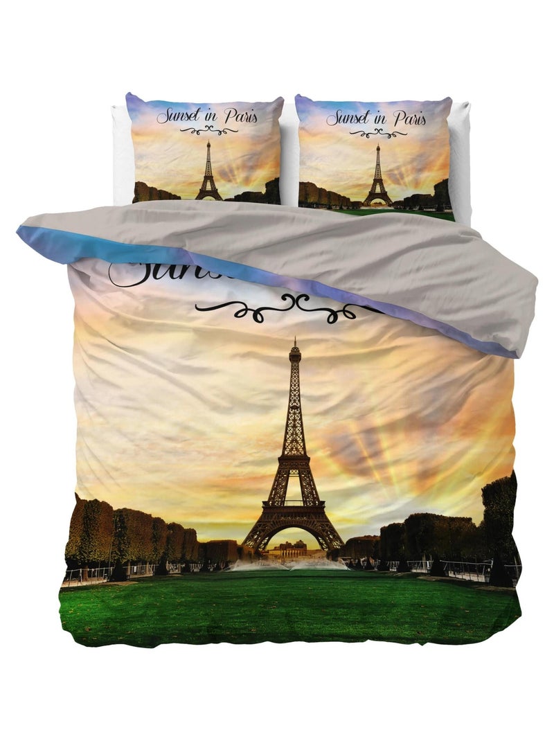 Parure de Lit Double Coton Sunset In Paris Jaune - Kiabi