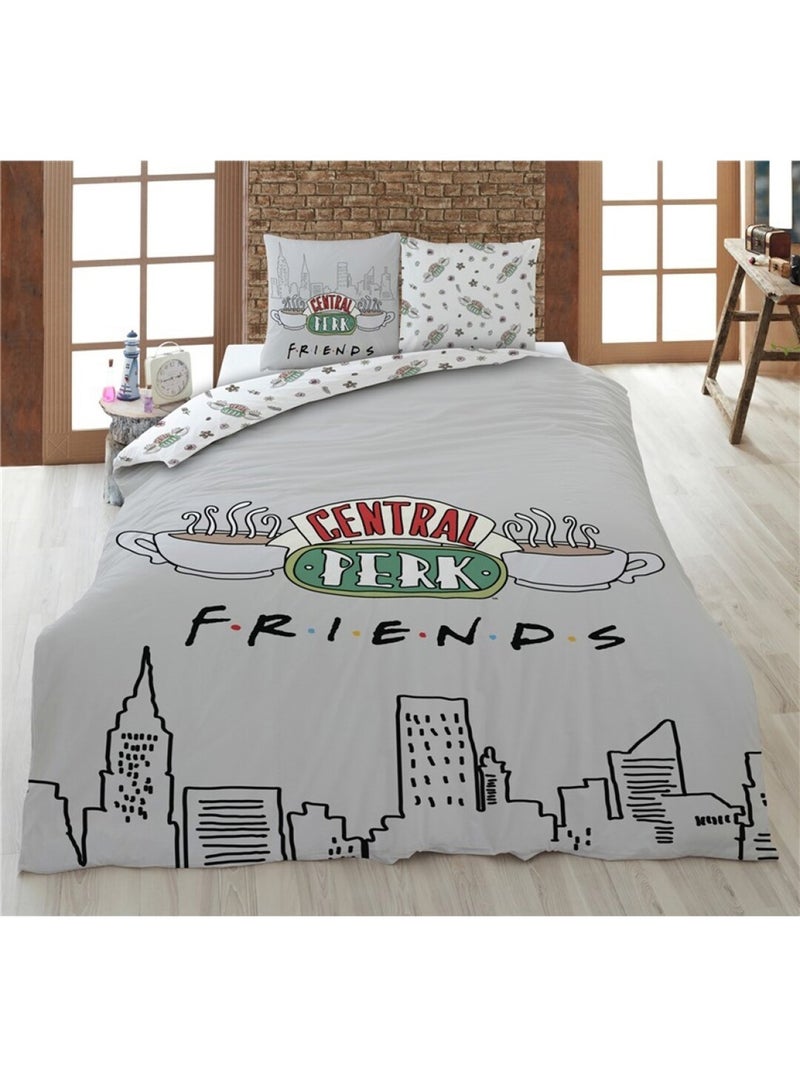 Parure de Lit Double Friends, Textile Oeko-Tex, Imprimée Réversible, Lit 2 places, NEW-YORK Gris Gris - Kiabi