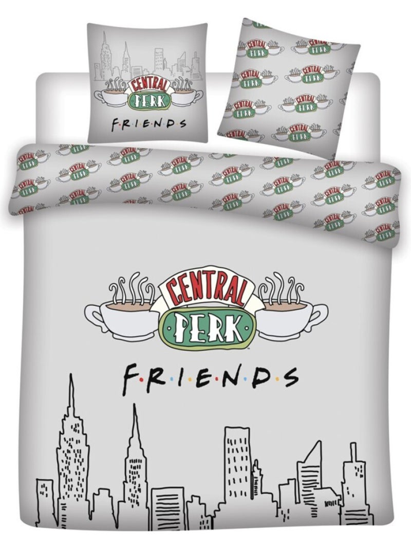 Parure de Lit Double Friends, Textile Oeko-Tex, Imprimée Réversible, Lit 2 places, NEW-YORK Gris Gris - Kiabi