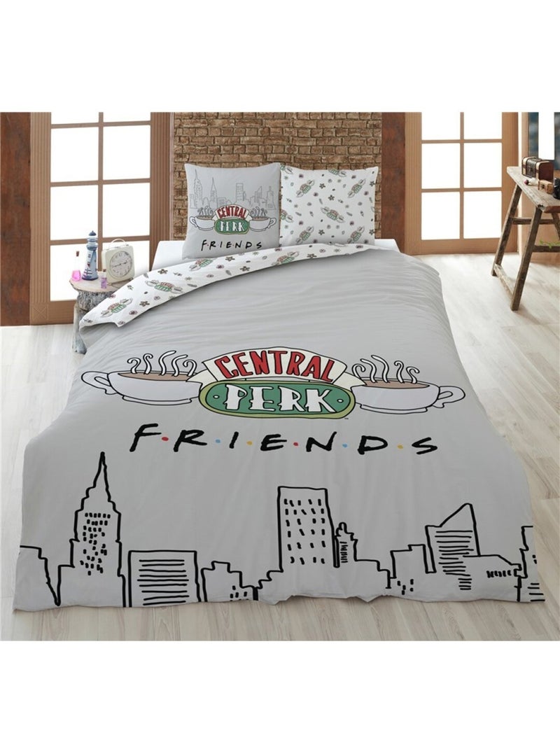 Parure de Lit Double Friends, Textile Oeko-Tex, Imprimée Réversible, Lit 2 places, NEW-YORK Noir Noir - Kiabi