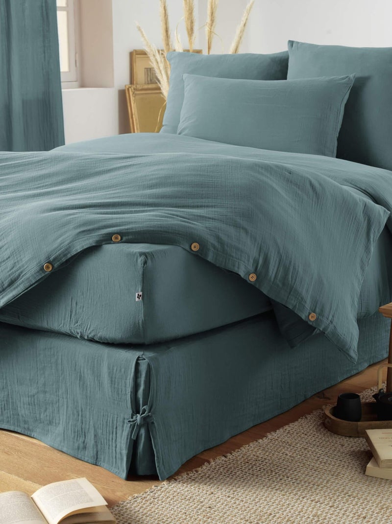 Parure de lit double gaze de coton Bleu canard - Kiabi