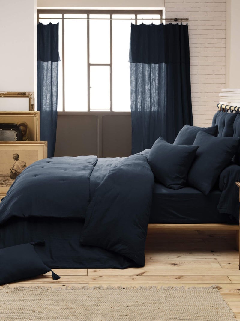 Parure de lit double gaze de coton Bleu marine - Kiabi