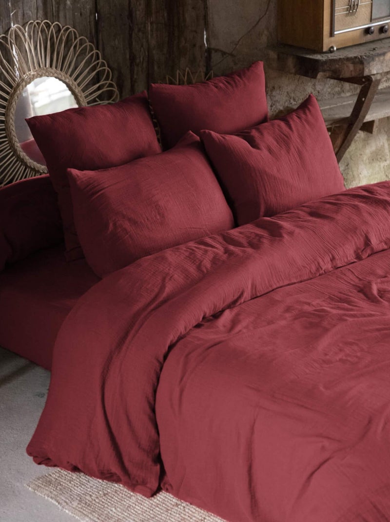 Parure de lit double gaze de coton Bordeaux - Kiabi