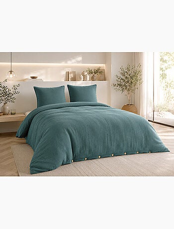 Parure de lit Double gaze de coton GAÏA + 2 taies 60x60 cm