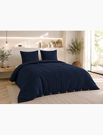 Parure de lit Double gaze de coton GAÏA + 2 taies 60x60 cm
