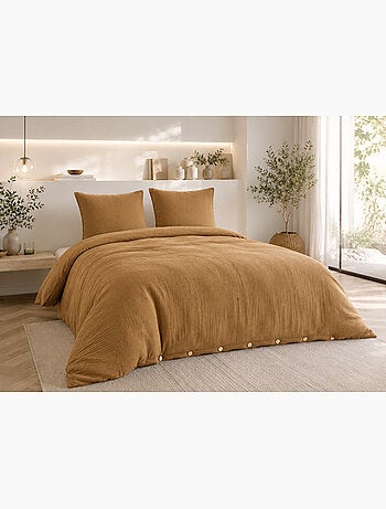 Parure de lit Double gaze de coton GAÏA + 2 taies 60x60 cm