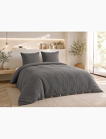 Parure de lit Double gaze de coton GAÏA + 2 taies 60x60 cm
