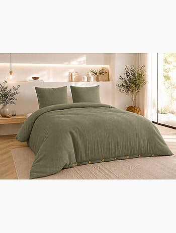 Parure de lit Double gaze de coton GAÏA + 2 taies 60x60 cm