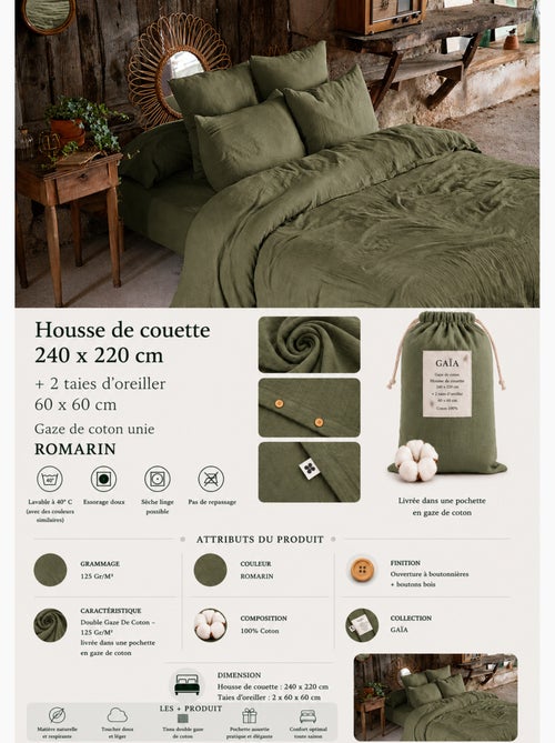 Parure de lit Double gaze de coton GAÏA + 2 taies 60x60 cm - Kiabi