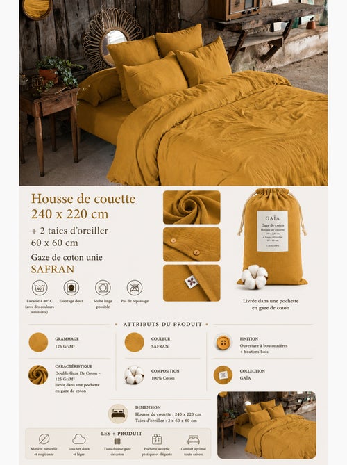 Parure de lit Double gaze de coton GAÏA + 2 taies 60x60 cm - Kiabi