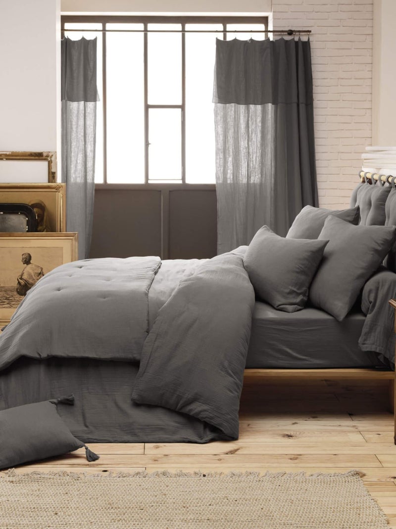 Parure de lit double gaze de coton gris anthracite - Kiabi