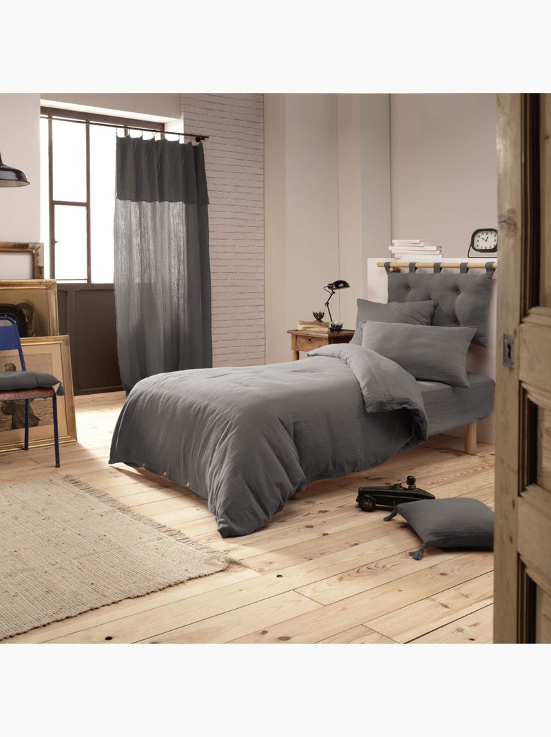 Parure de lit double gaze de coton gris anthracite - Kiabi