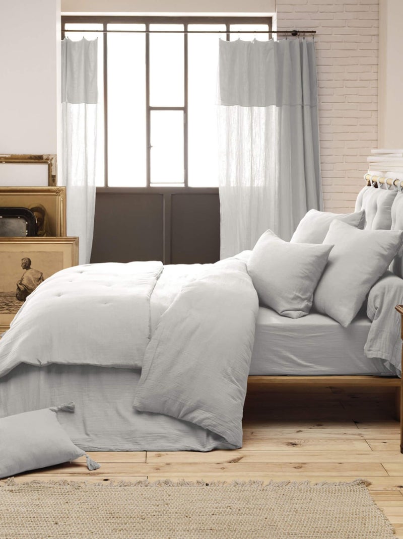 Parure de lit double gaze de coton Gris - Kiabi