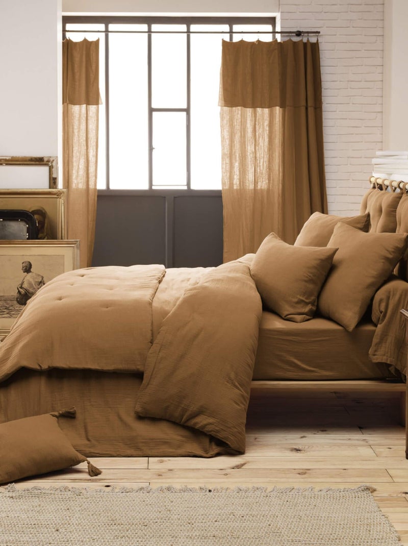 Parure de lit double gaze de coton Marron - Kiabi