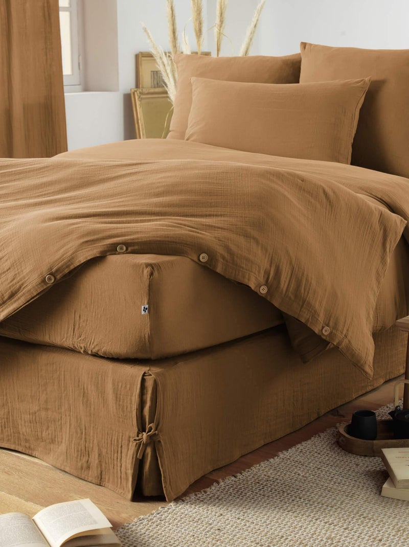 Parure de lit double gaze de coton Marron - Kiabi