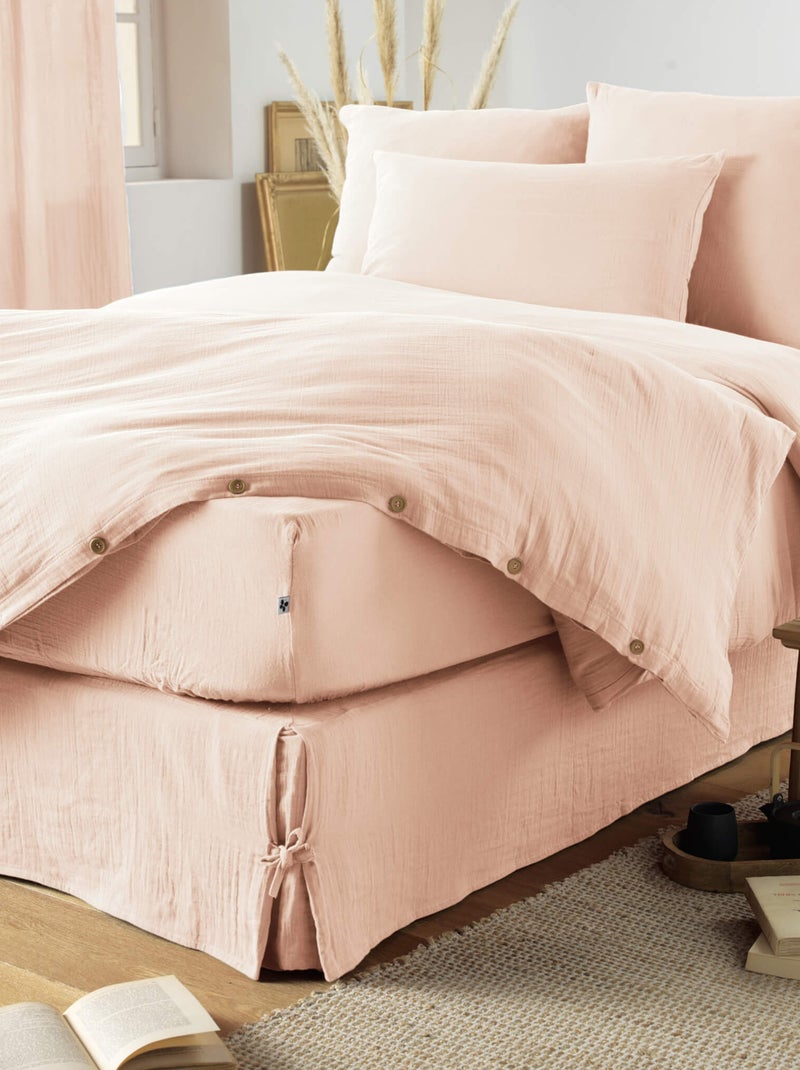 Parure de lit double gaze de coton Rose pâle - Kiabi