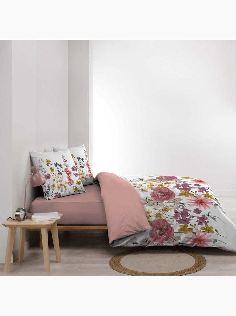 Parure de lit double gaze de coton ROSINE Rose - Kiabi