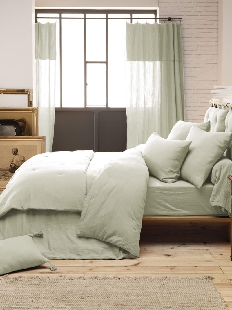 Parure de lit double gaze de coton Vert d'eau - Kiabi