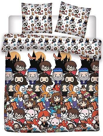 Parure de Lit Double Harry Potter Imprimée Réversible Lit 2 places, CHIBI