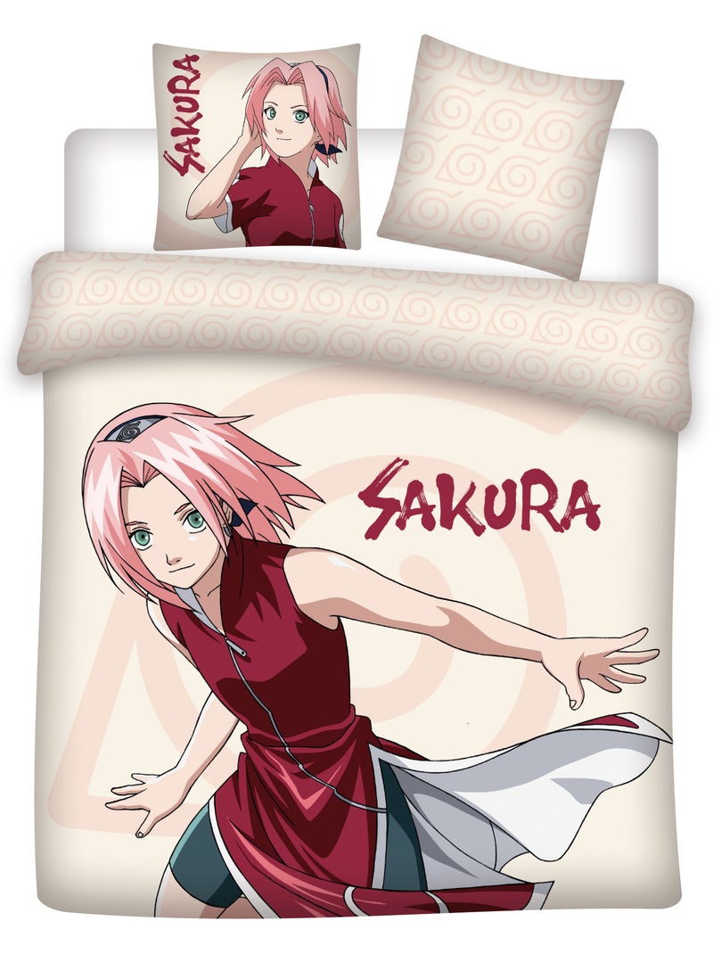 Parure de Lit Double Naruto Sakura 240x220 cm + 2 Taies 65x65 cm Polycoton Réversible | Licence Offi Beige - Kiabi