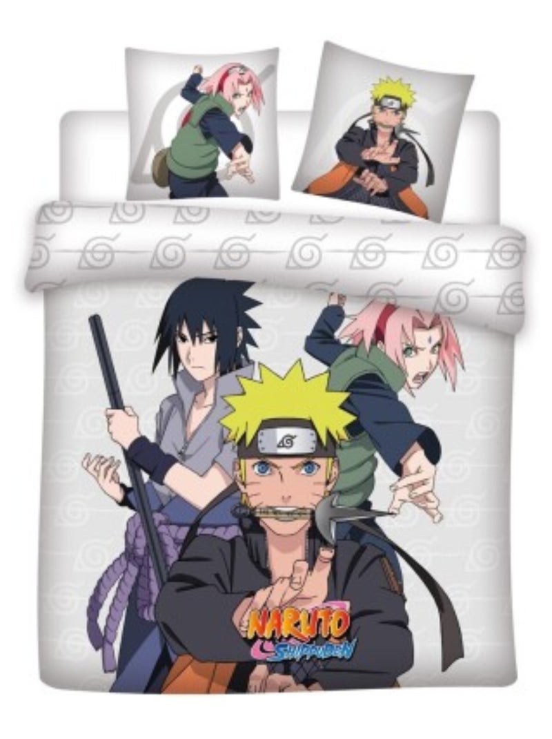 Parure de Lit Double Naruto Shippuden – Housse de Couette + 2 Taies d'oreiller Blanc - Kiabi