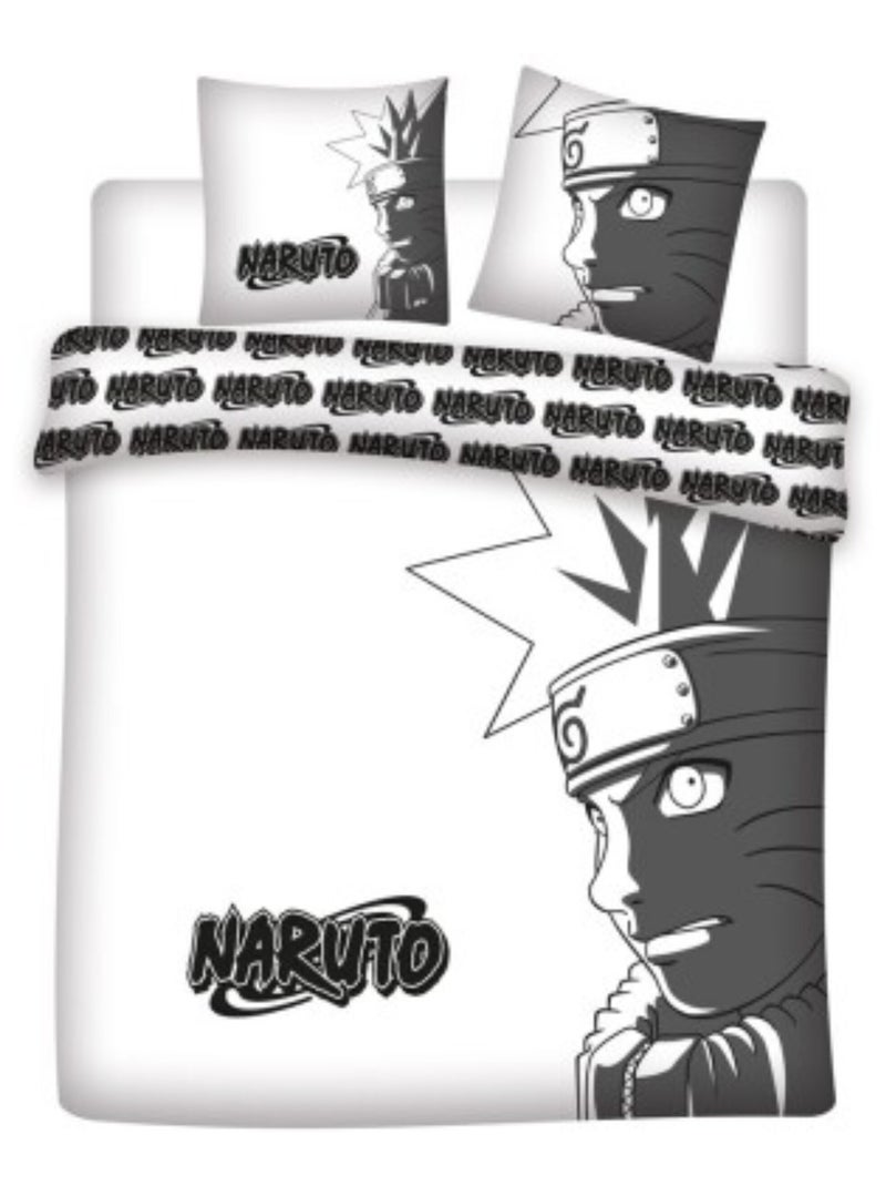 Parure de Lit Double Naruto Shippuden – Housse de Couette + 2 Taies d'oreiller Blanc - Kiabi