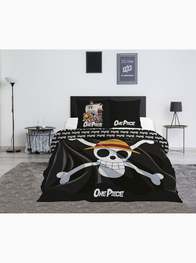 Parure de Lit Double One Piece 240x220 cm + 2 Taies 63x63 cm 100% Polyester Noir Beige Noir - Kiabi