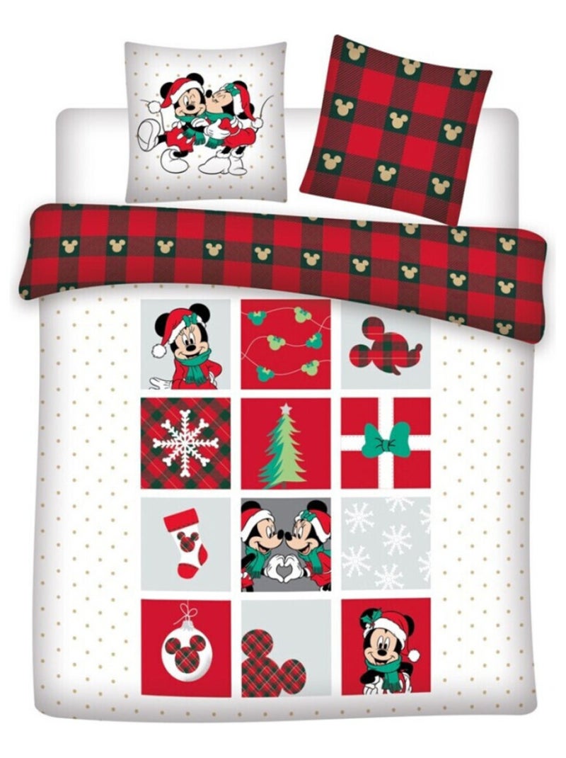 Parure de lit double réversible Disney Mickey et Minnie - Noël - Blanc et Rouge - 200 cm x 200 cm Multicolore - Kiabi