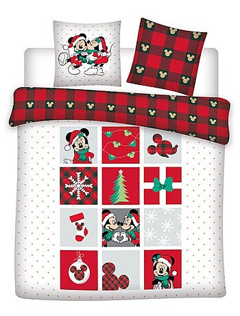 Parure de lit double réversible Disney Mickey et Minnie - Noël - Blanc et Rouge - 220 cm x 240 cm