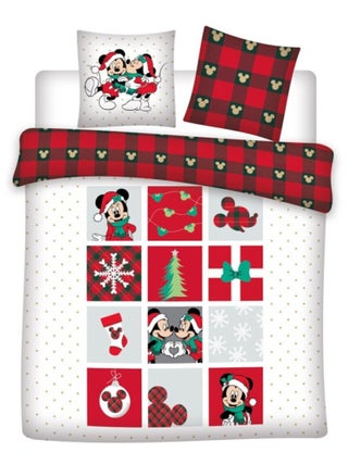 Parure de lit double réversible Disney Mickey et Minnie - Noël - Blanc et Rouge - 220 cm x 240 cm