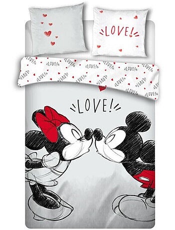 Parure de lit double réversible Disney Mickey et Minnie qui s'embrassent - -Love !- - 220 cm x 240 c