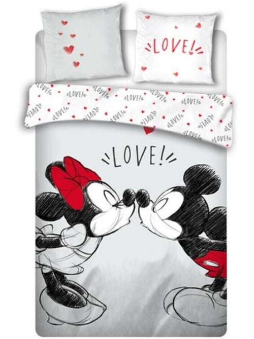 Parure de lit double réversible Disney Mickey et Minnie qui s'embrassent - -Love !- - 220 cm x 240 c - Kiabi