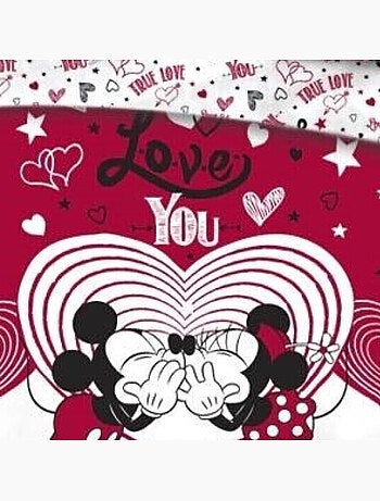 Parure de lit double réversible Disney Mickey et Minnie qui s'embrassent - 220 cm x 240 cm