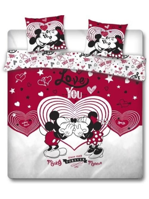 Parure de lit double réversible Disney Mickey et Minnie qui s'embrassent - 220 cm x 240 cm - Kiabi