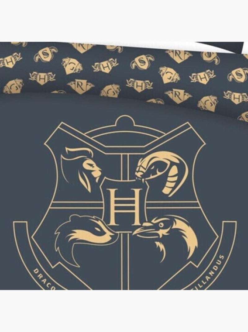 Parure de lit double réversible Harry Potter - Blason Hogwarts - Noir et Doré - 220 cm x 240 cm Noir Noir - Kiabi