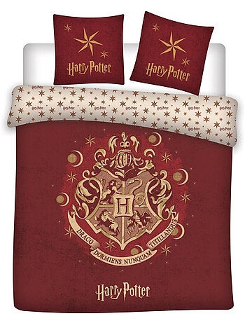 Parure de lit double réversible Harry Potter - Blason Hogwarts - Rouge - 200 cm x 200 cm