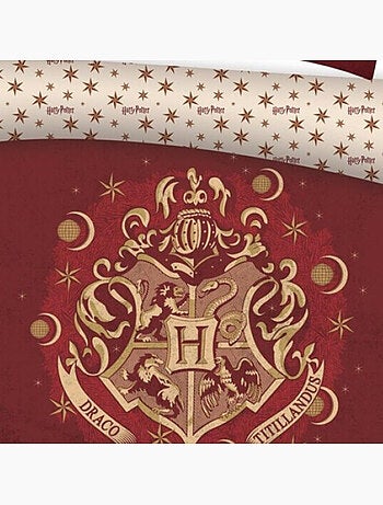 Parure de lit double réversible Harry Potter - Blason Hogwarts - Rouge - 200 cm x 200 cm