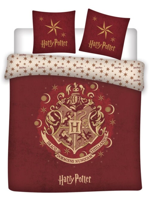 Parure de lit double réversible Harry Potter - Blason Hogwarts - Rouge - 200 cm x 200 cm - Kiabi
