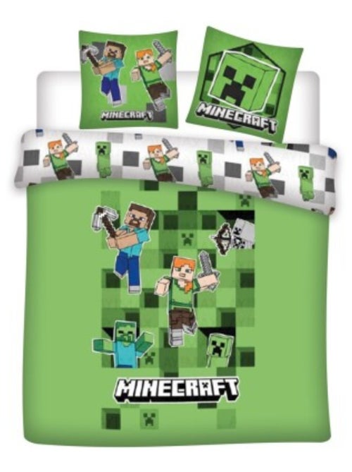 Parure de Lit Double Réversible Minecraft – Housse de Couette + 2 Taies d'Oreiller - Kiabi