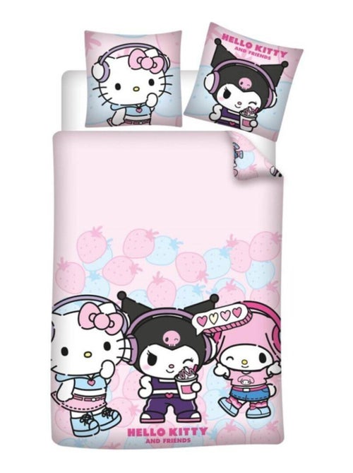Parure de lit double rose et bleu - Hello Kitty, Kuromi et My Melody - 140x200 cm - Kiabi